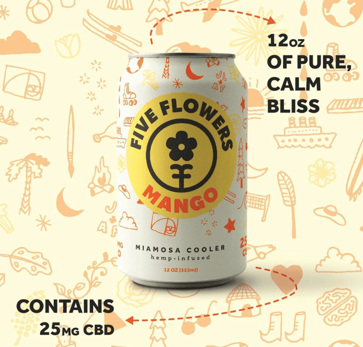 Five Flowers CBD Seltzer 25 mg Miamosa Chiller - SourceCBDOil