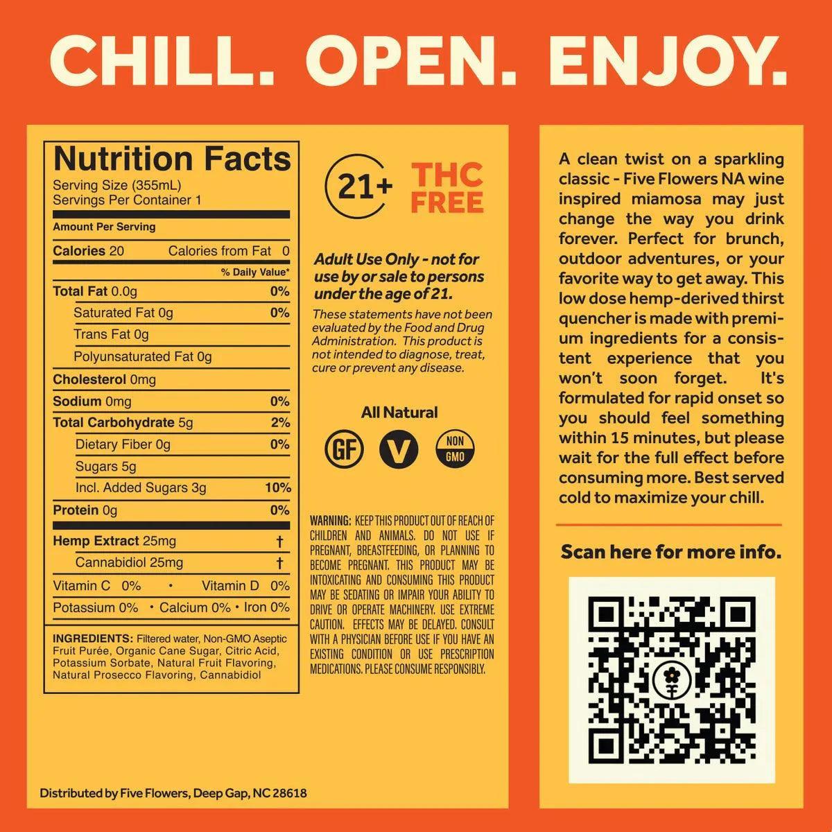 Five Flowers CBD Seltzer 25 mg Miamosa Chiller - SourceCBDOil